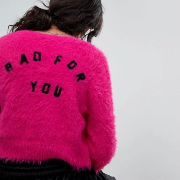 Lazy Oaf Sweaters - Lazy Oaf Fuzzy Shrunken 'Bad For You' Cardigan *Flaw*